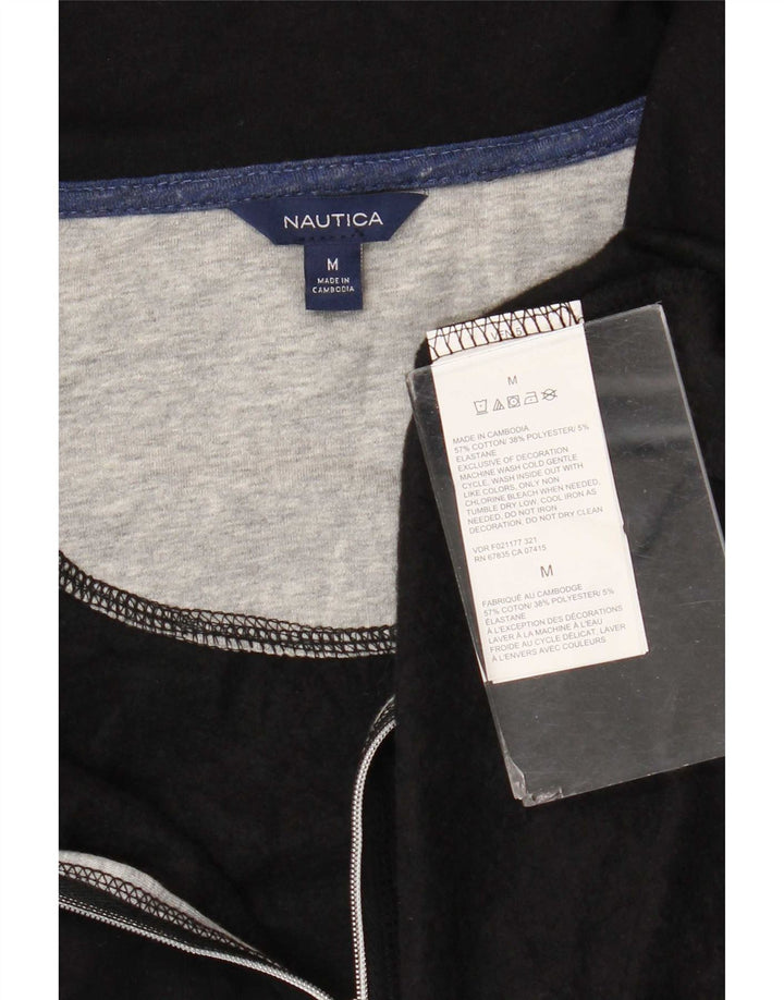 Nautica Sudadera con cuello y cremallera para hombre Jersey de algodón color block mediano negro