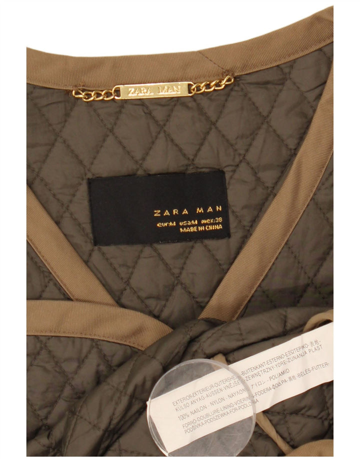 Zara Hombre Chaqueta Acolchada UK 38 Medium Caqui Nylon