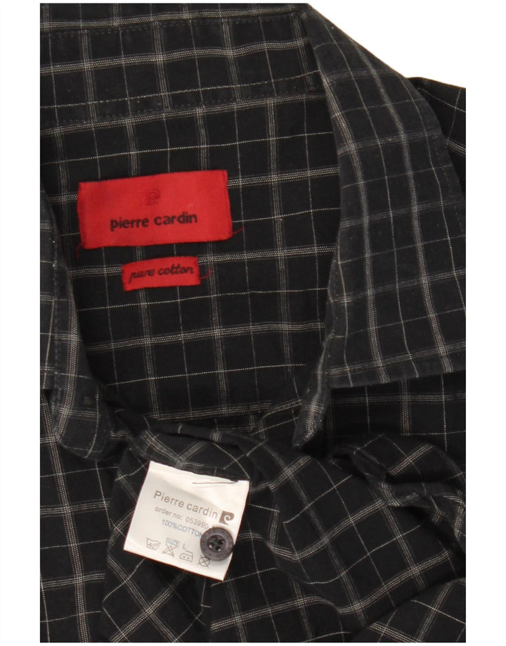 Pierre Cardin Hombre Camisa De Manga Corta De Algodón A Cuadros Negro Mediano