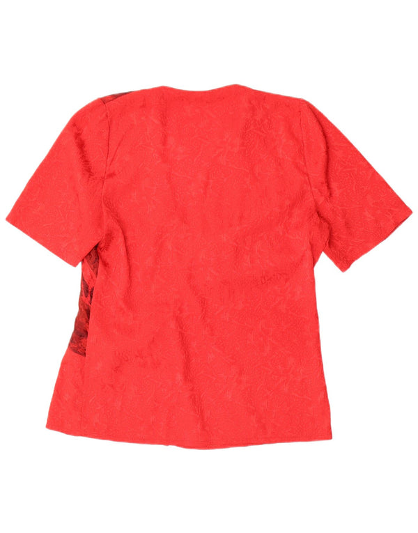 Vintage mujer blusa Top Reino Unido 16 grande rojo floral