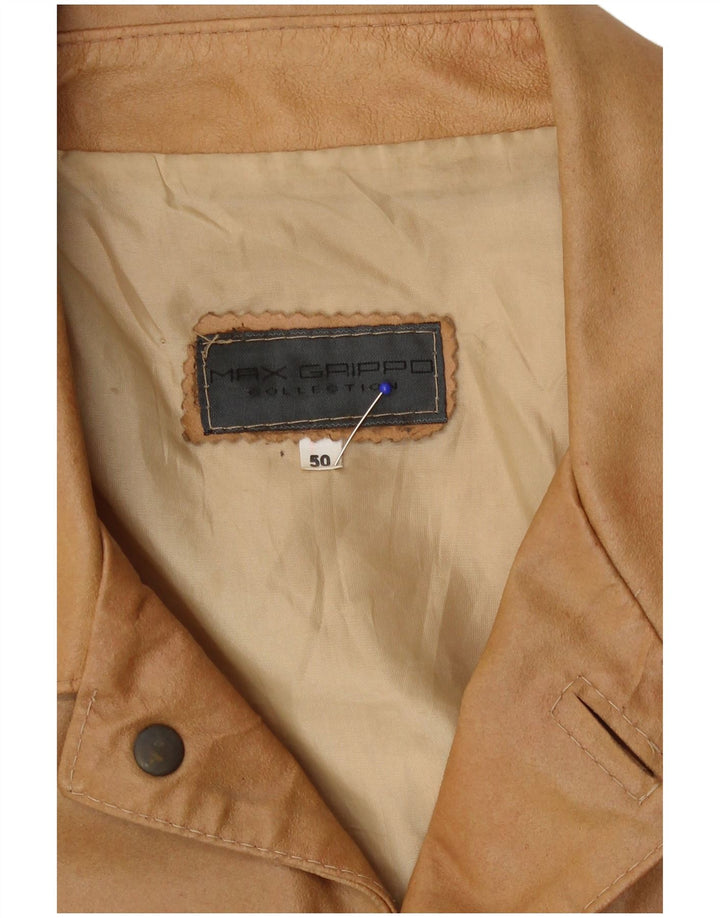 Max Grippo Chaqueta Bomber de Cuero para Hombre EU 50 Grande Cuero Beige