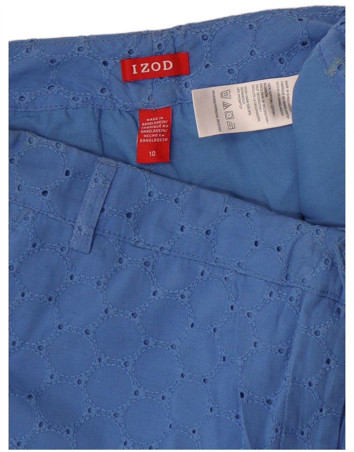 Izod Pantalones cortos chinos para mujer US 10 grande W32 azul geométrico algodón