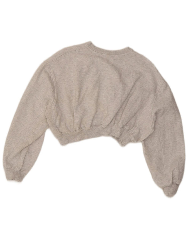 Zara Mujer Crop Relaxed Fit Sudadera Jumper UK 10 Small Gris Moteado
