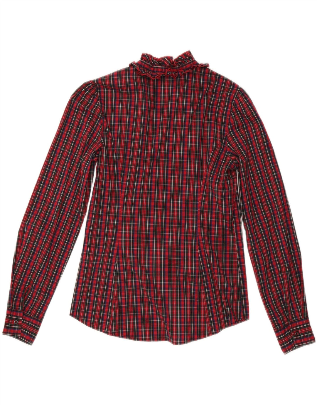 SISLEY Blusa camisera con volantes en la parte delantera para mujer UK 10 Small Red Check Cotton