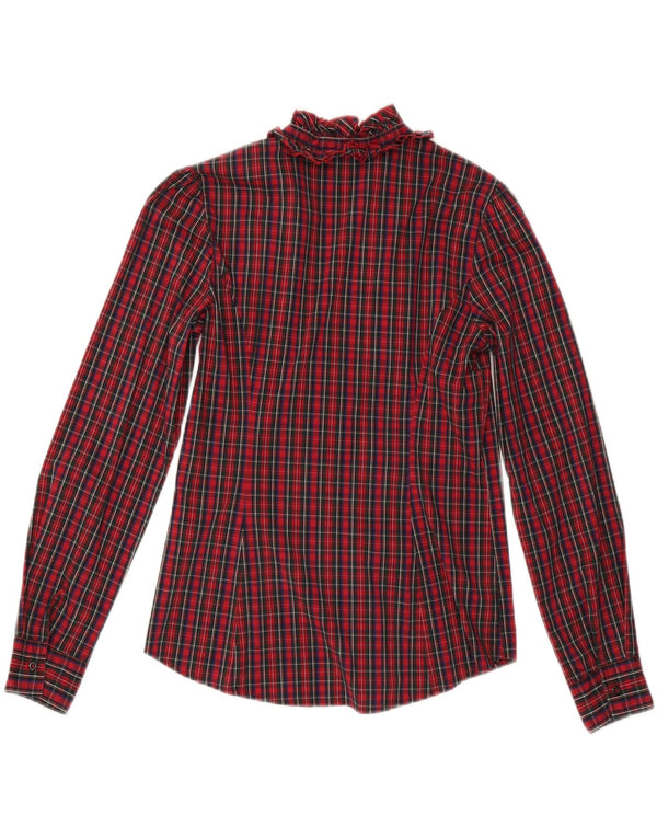 SISLEY Blusa camisera con volantes en la parte delantera para mujer UK 10 Small Red Check Cotton