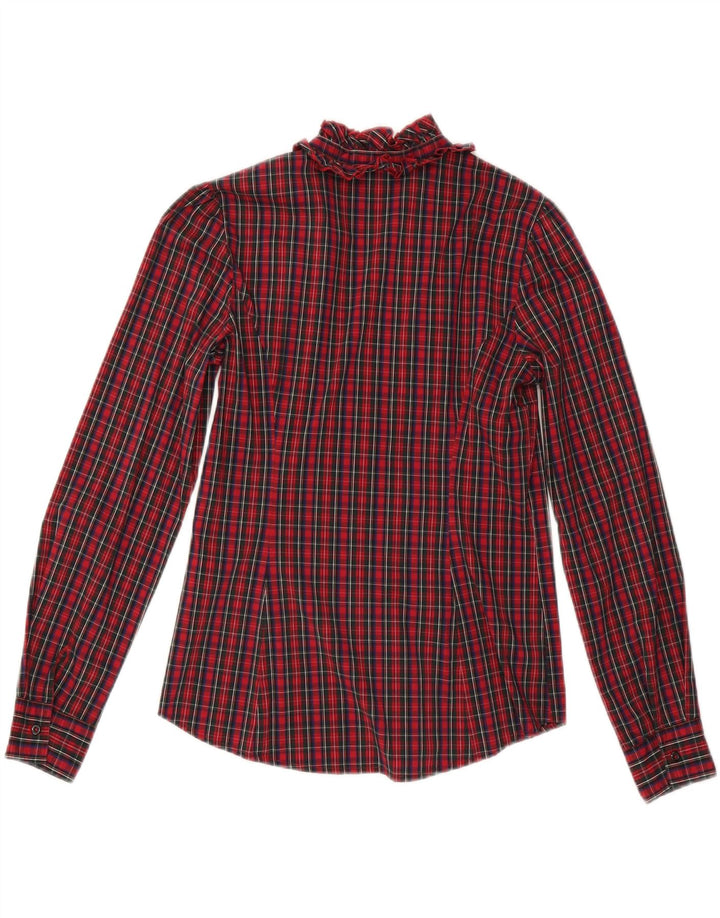 SISLEY Blusa camisera con volantes en la parte delantera para mujer UK 10 Small Red Check Cotton