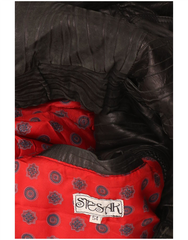 Vintage mujer bombardero chaqueta de cuero IT 54 3XL negro a rayas