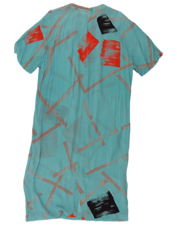 Vintage mujeres mangas cortas Maxi vestido Reino Unido 18 XL turquesa geométrico