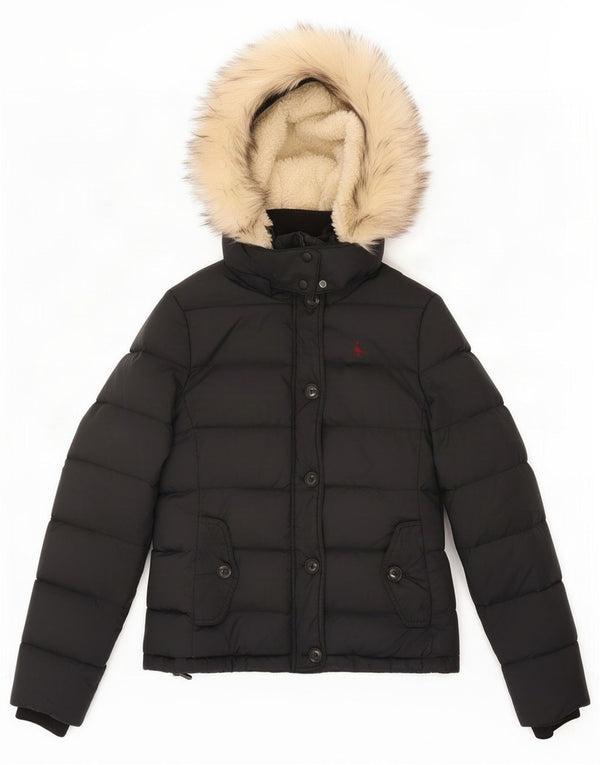Jack Wills Chaqueta acolchada con capucha para mujer UK 44 Medium Black Nylon