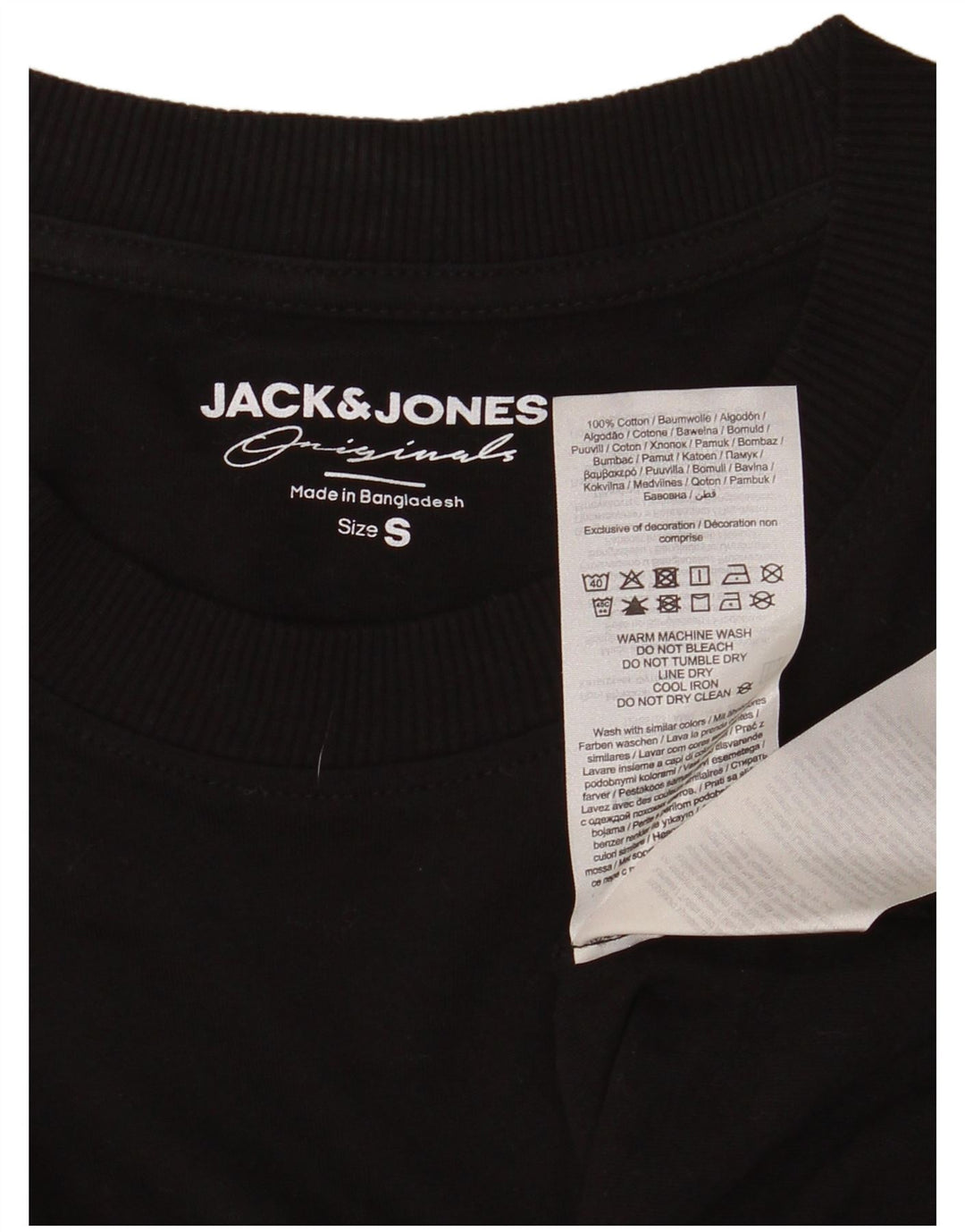 JACK & JONES Hombre Top Manga Larga Small Algodón Negro
