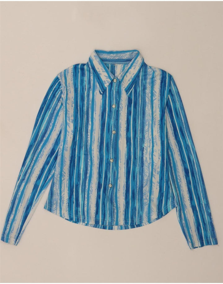 VINTAGE Womens Shirt Blouse UK 12 Medium Blue Striped Polyester Vintage Vintage and Second-Hand Vintage from Messina Hembry 