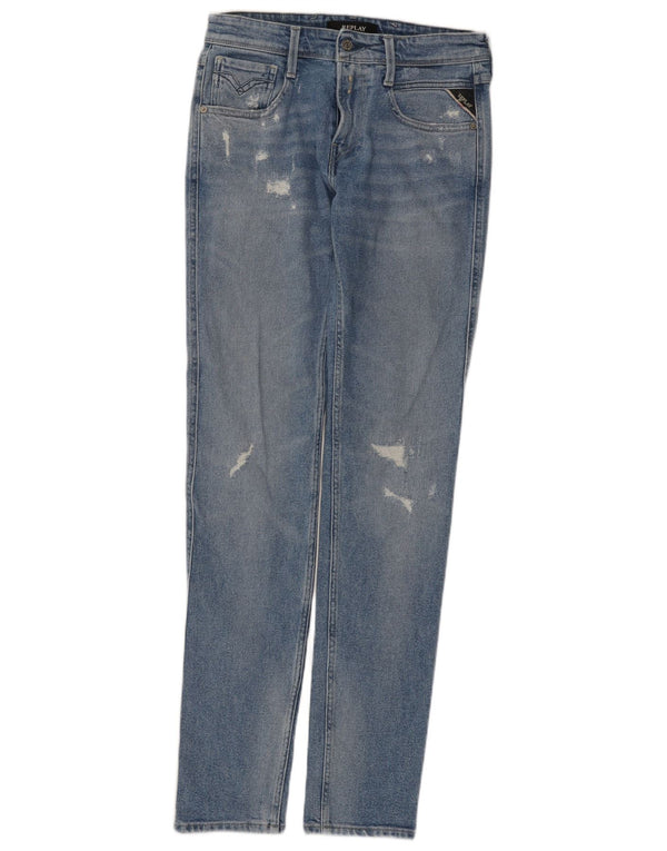 Replay Mujer Anbass Vaqueros Slim Desgastados W30 L34 Algodón Azul