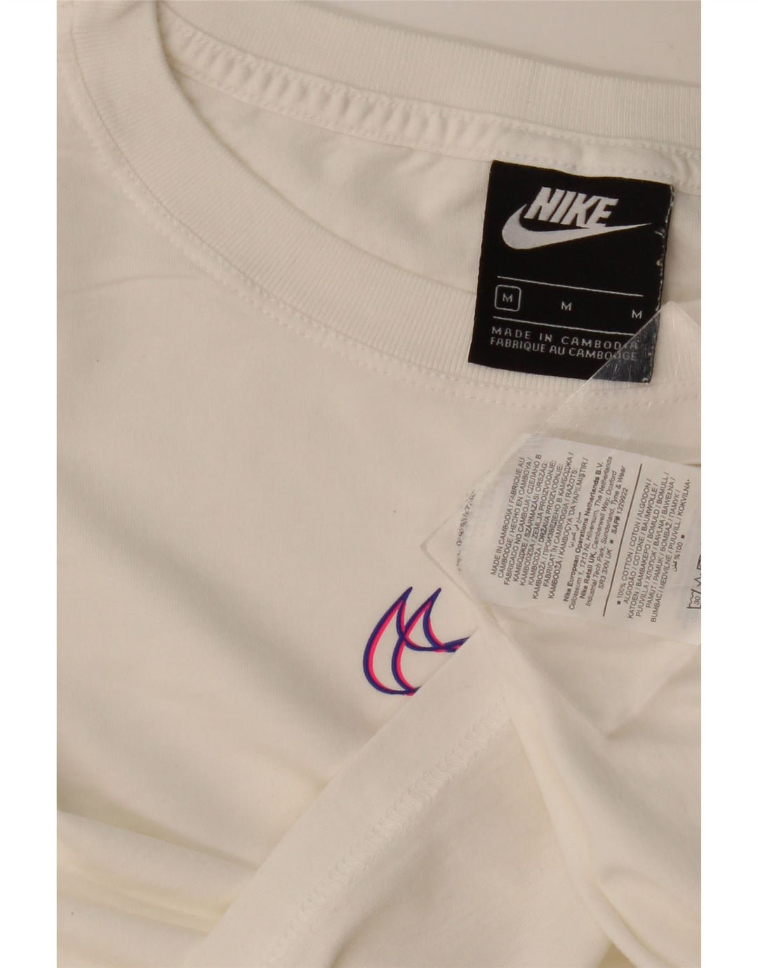 Nike - Camiseta corta con gráfico para mujer, talla 40, talla mediana, algodón blanco