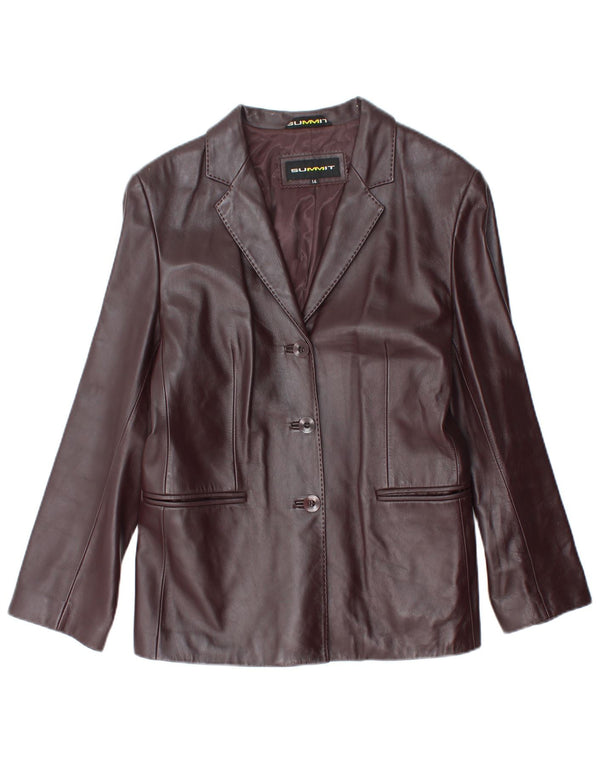 Chaqueta tipo blazer de cuero con 3 botones para mujer Summit UK 44 Cuero burdeos mediano