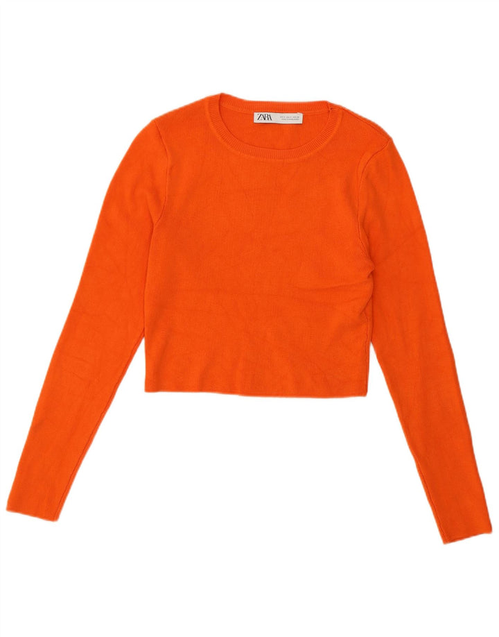 Zara Mujer Crop Blusa Top UK 42 Medio Naranja Viscosa