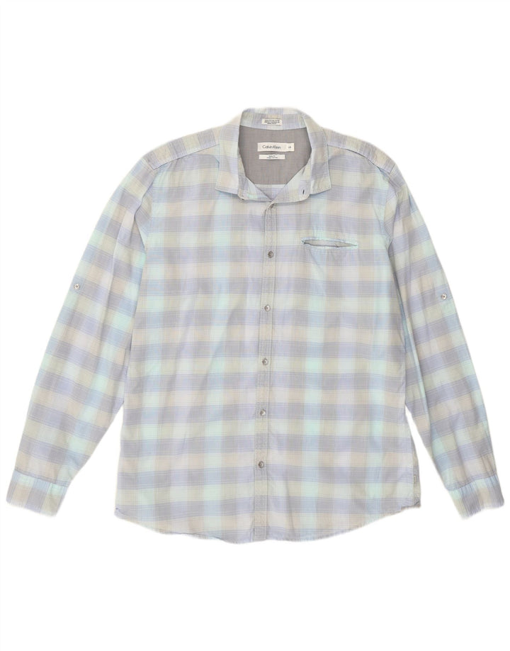 Camisa Calvin Klein para hombre de algodón a cuadros azules grandes