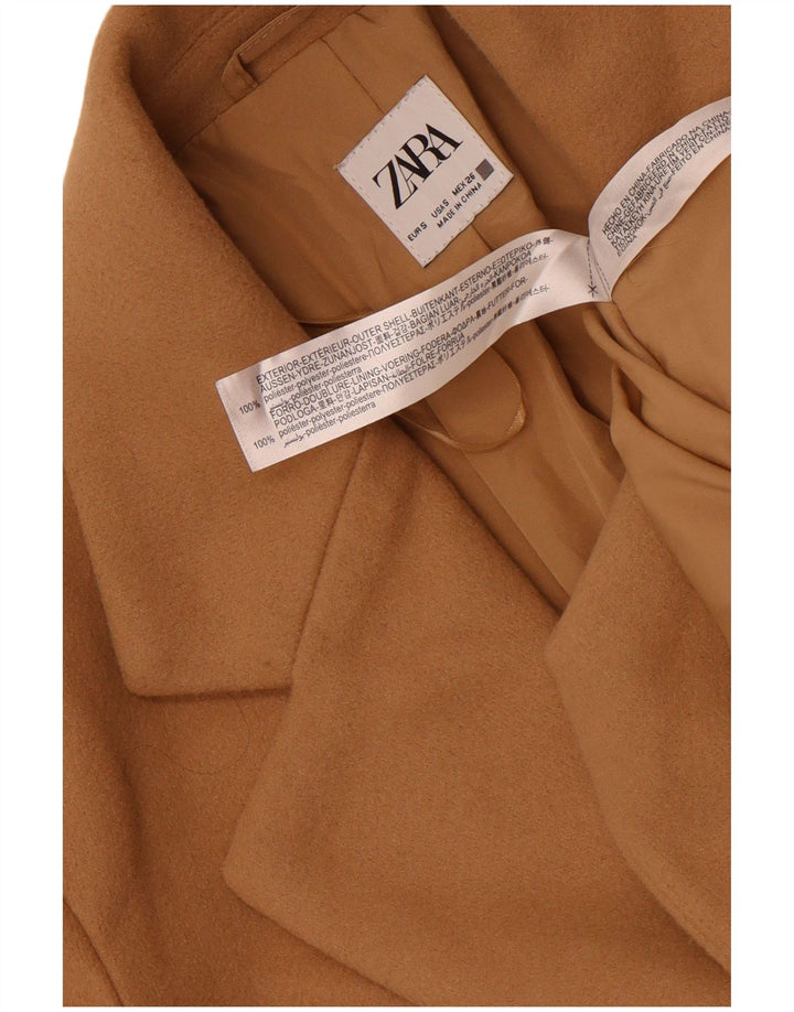 Zara Mujer Abrigo UK 10 Pequeño Poliéster Beige