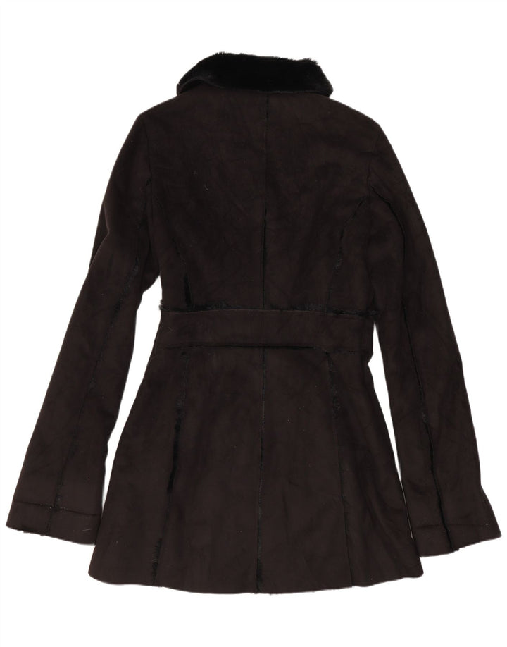 Vintage mujeres Sherpa abrigo Reino Unido 12 medio negro