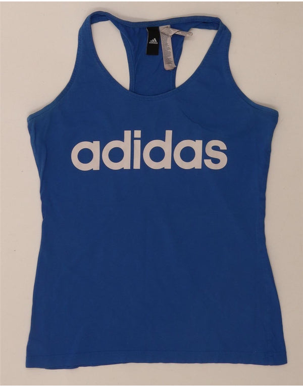 Adidas Mujer Gráfico Chaleco Top Reino Unido 8/10 Pequeño Azul Algodón