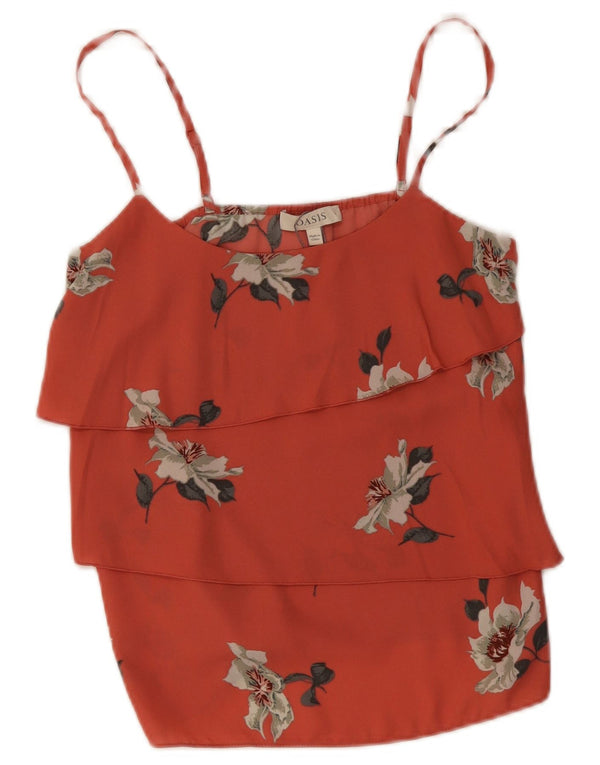 Oasis Top Cami Top Escalonado Para Mujer UK 8 Pequeño Poliéster Floral Rojo