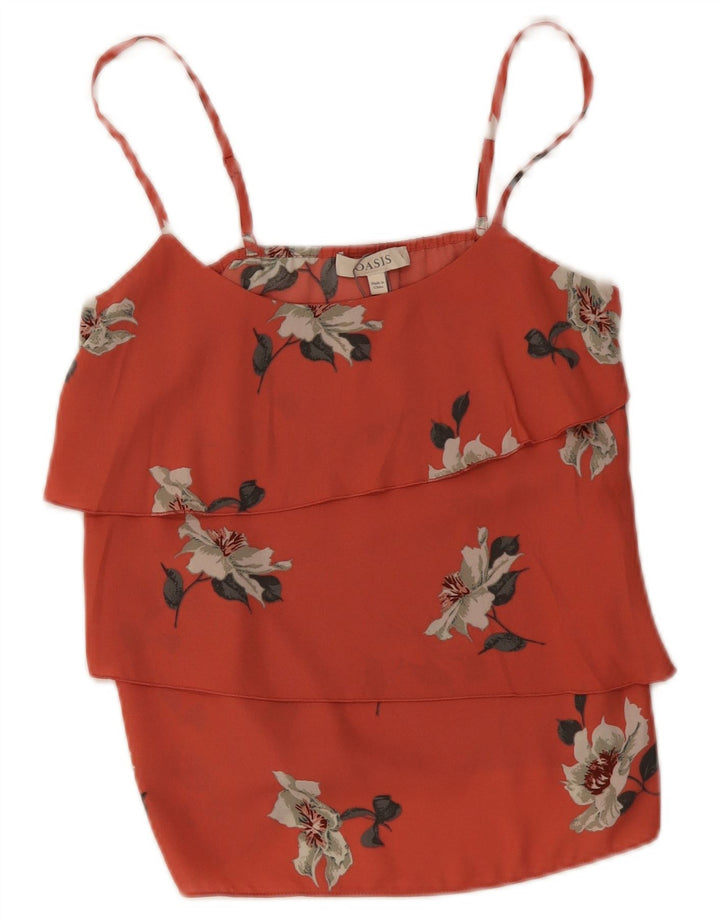 Oasis Top Cami Top Escalonado Para Mujer UK 8 Pequeño Poliéster Floral Rojo