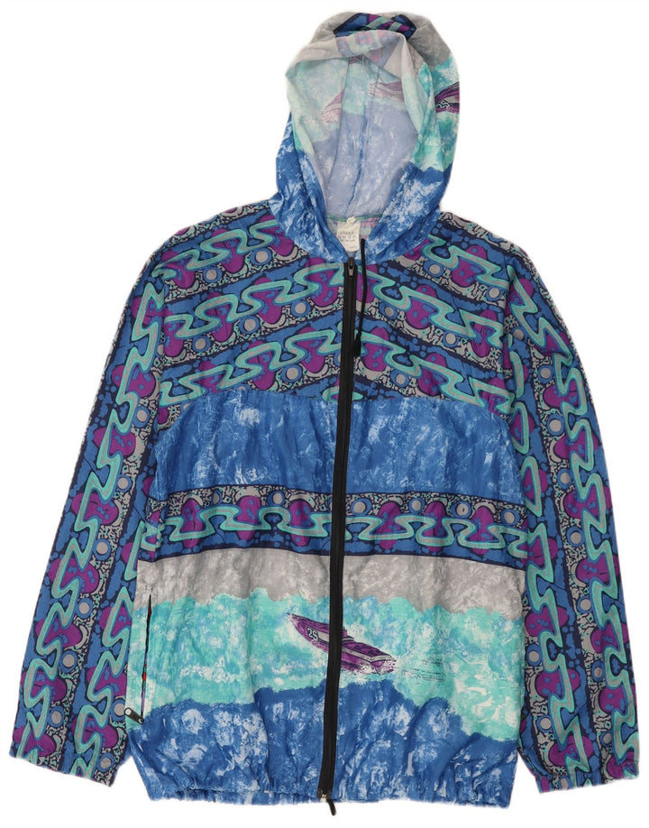 Vintage hombres patrón abstracto chaqueta de lluvia con capucha IT 52 XL multicolor