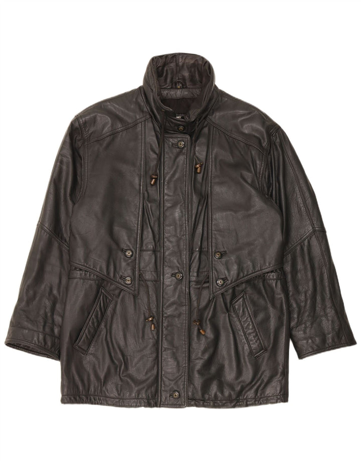 Abrigo de cuero extragrande para mujer Yorn EU 40 Medium Black