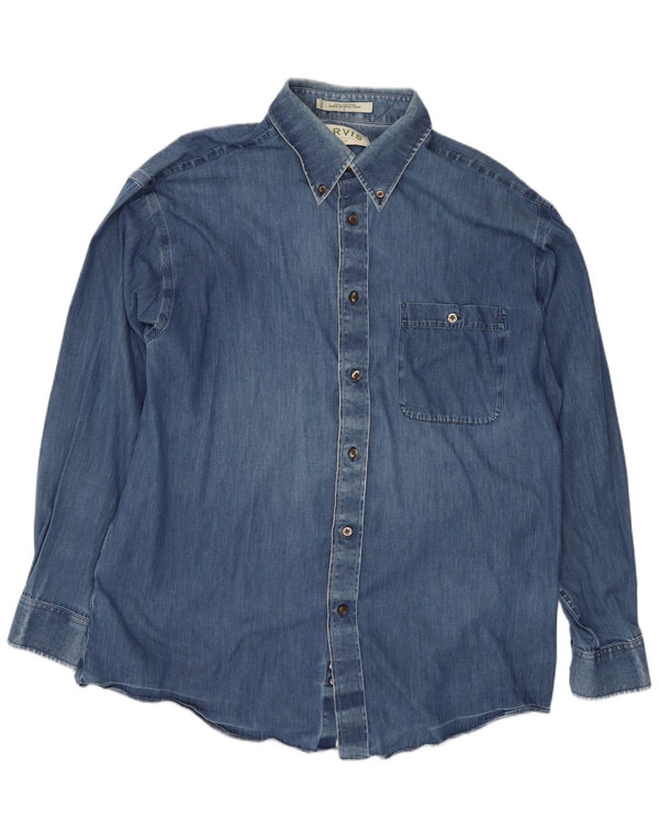 Camisa Orvis Hombre Grande Azul Algodón