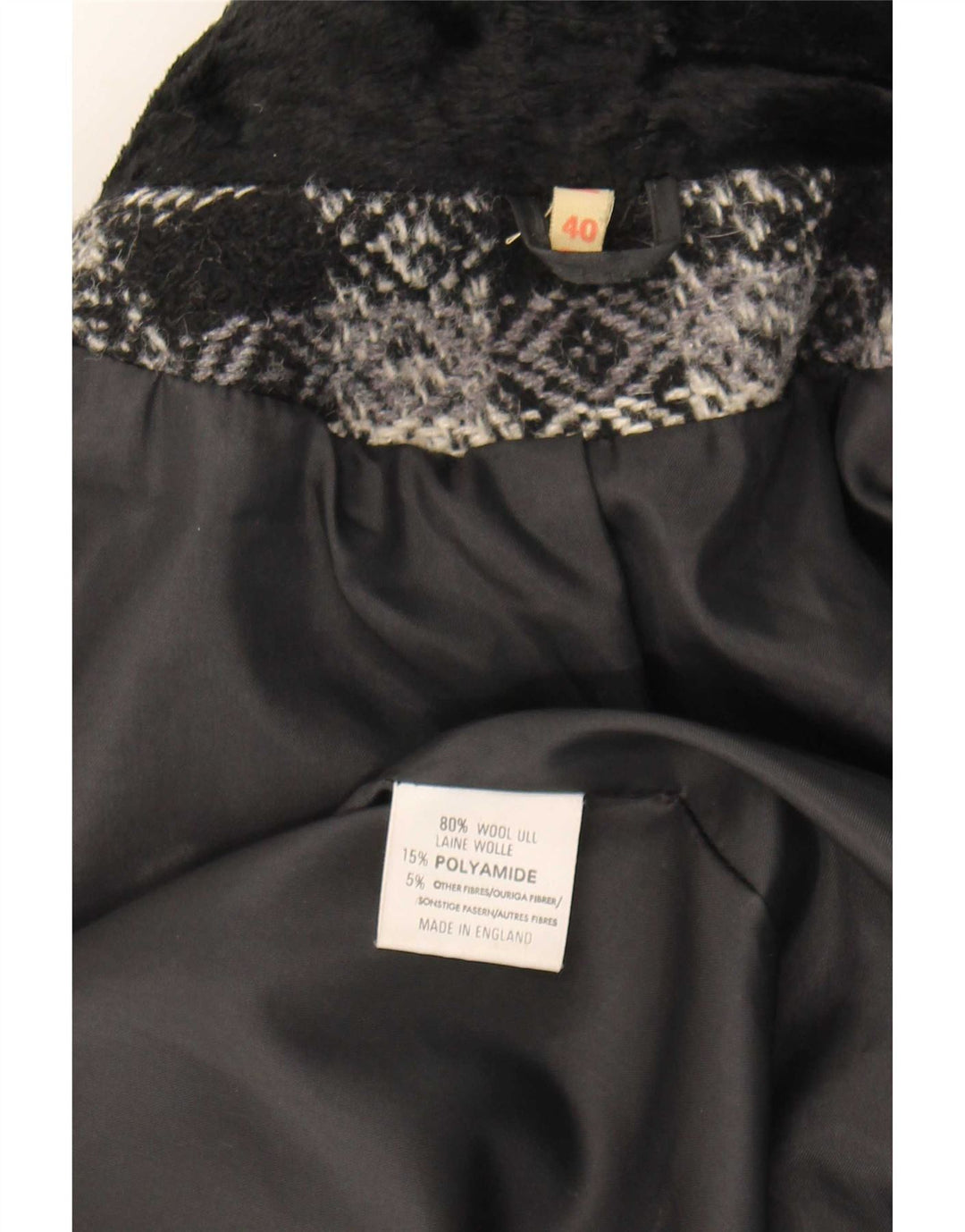 Vintage mujer oversize doble pecho abrigo EU 40 medio negro geométrico