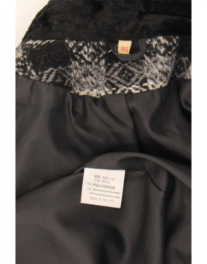 Vintage mujer oversize doble pecho abrigo EU 40 medio negro geométrico