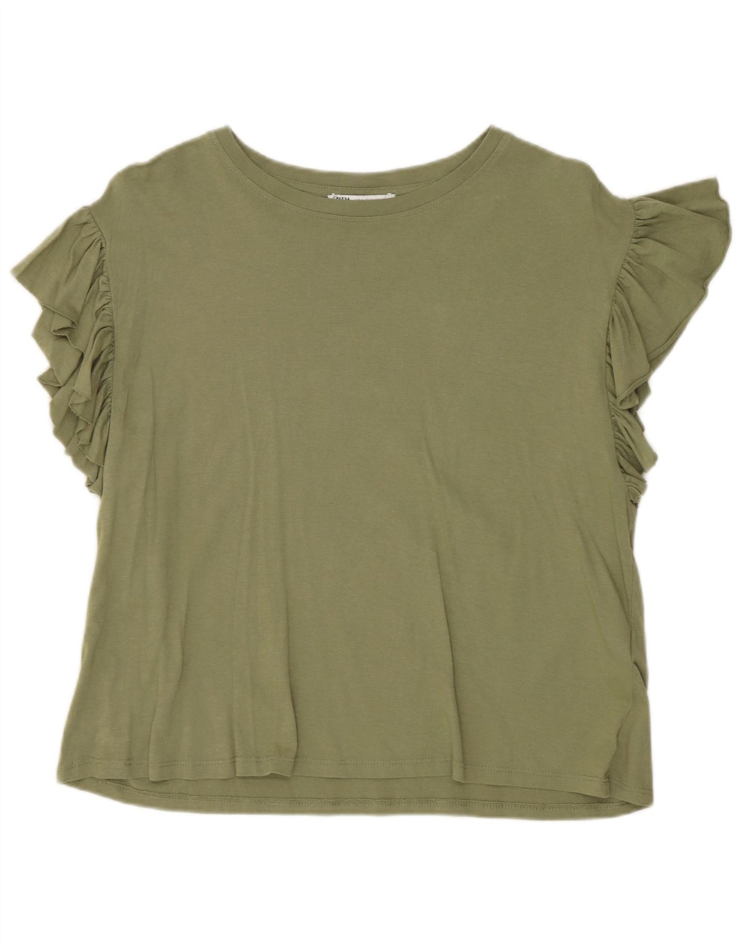 Zara Mujer Crop Camiseta Top UK 44 Algodón Verde Medio