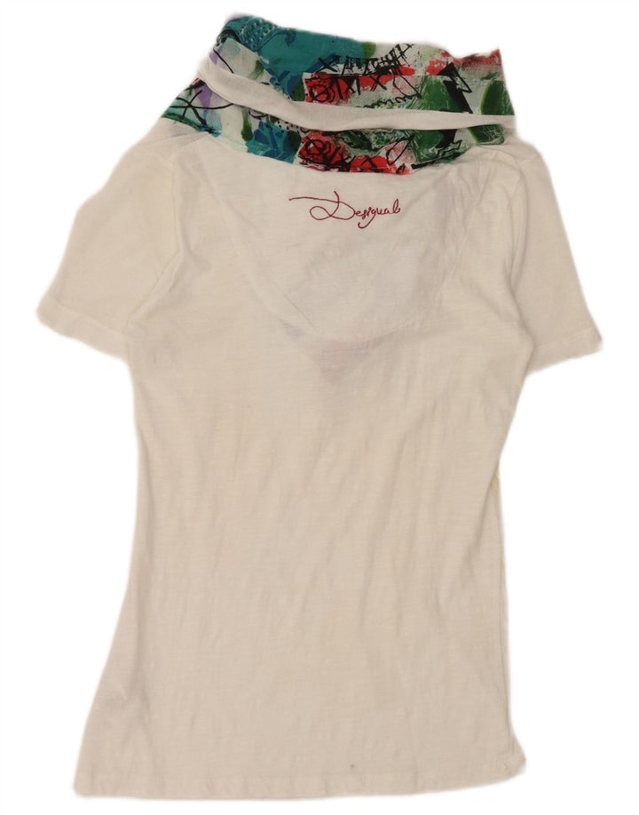 Desigual Blusa con cuello caído para mujer UK 10 Small White Viscosa