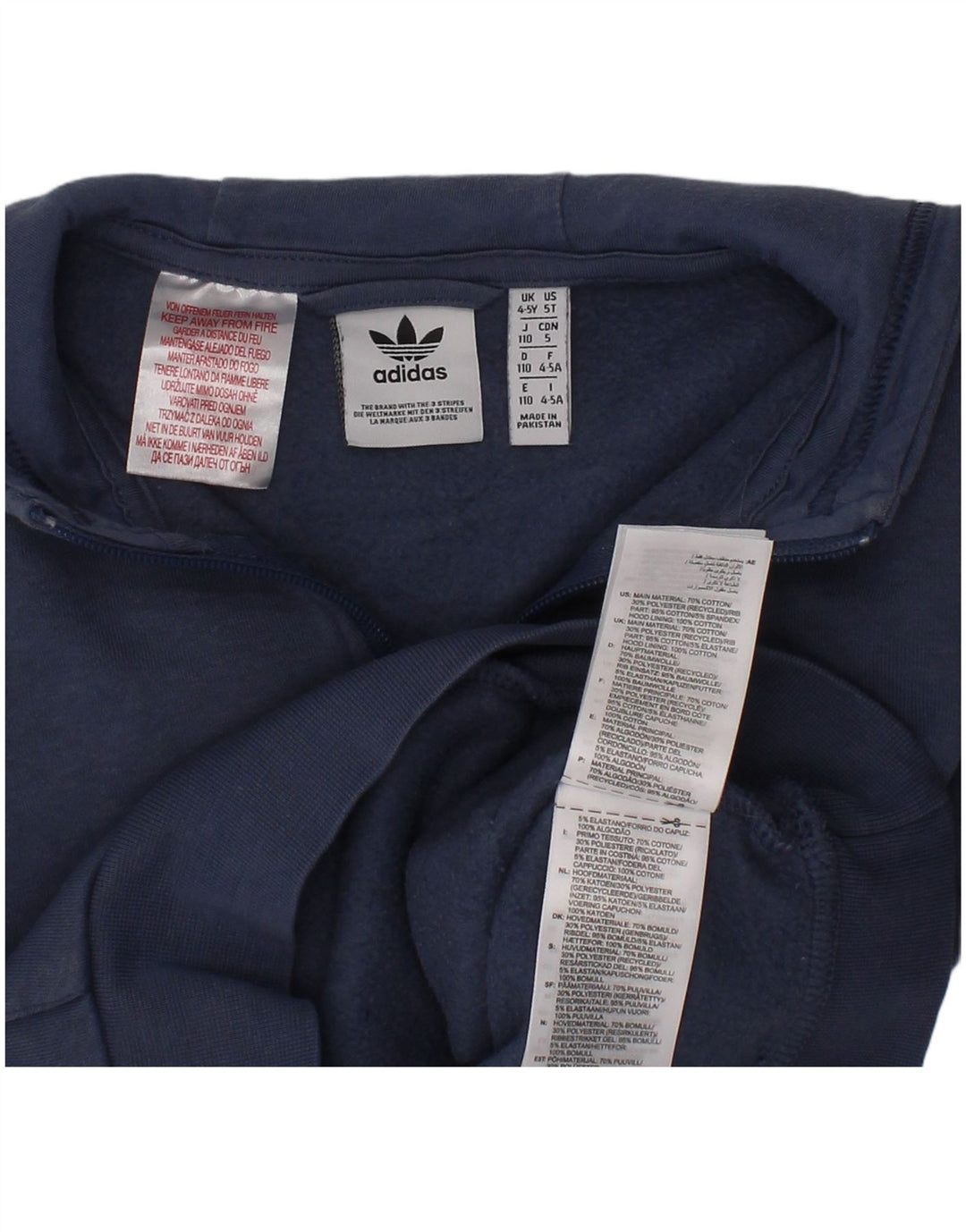 Adidas - Sudadera con capucha y cuello con cremallera para niños, 4-5 años, algodón azul