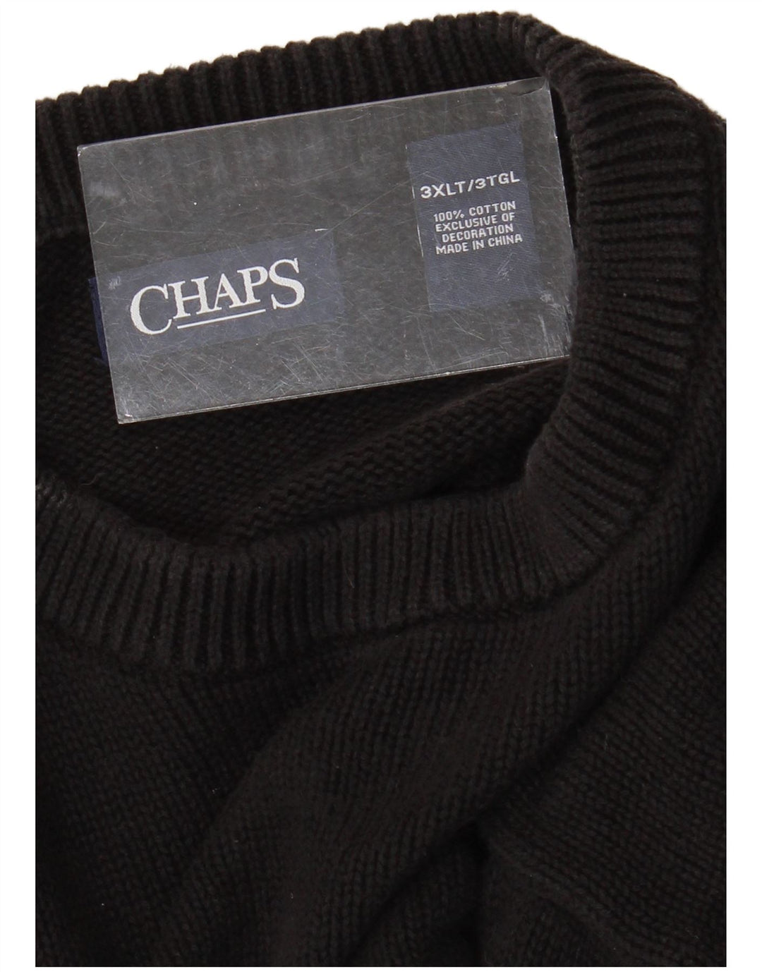 CHAPS Suéter alto con cuello redondo para hombre 3XL Algodón negro