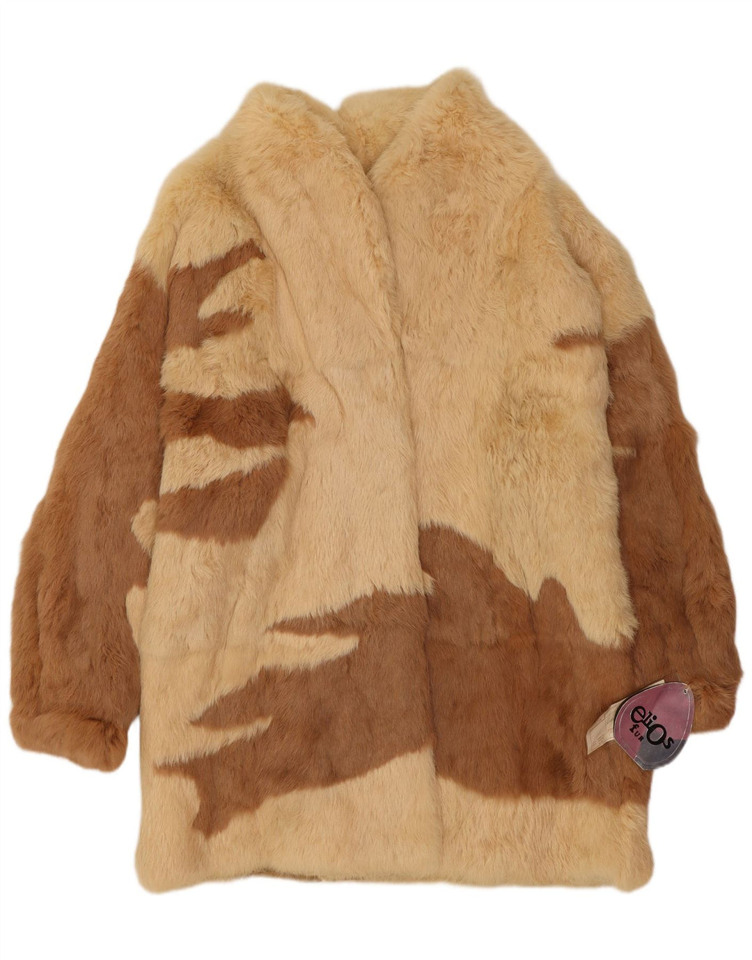 Abrigo De Piel Extragrande Mujer Elios IT 44 Piel De Conejo Color Block Beige Medio