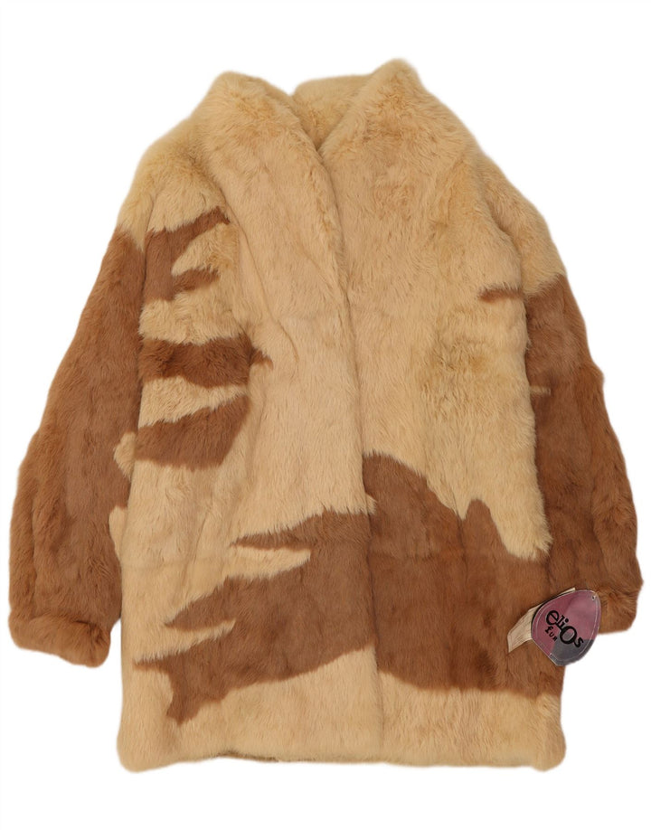 Abrigo De Piel Extragrande Mujer Elios IT 44 Piel De Conejo Color Block Beige Medio