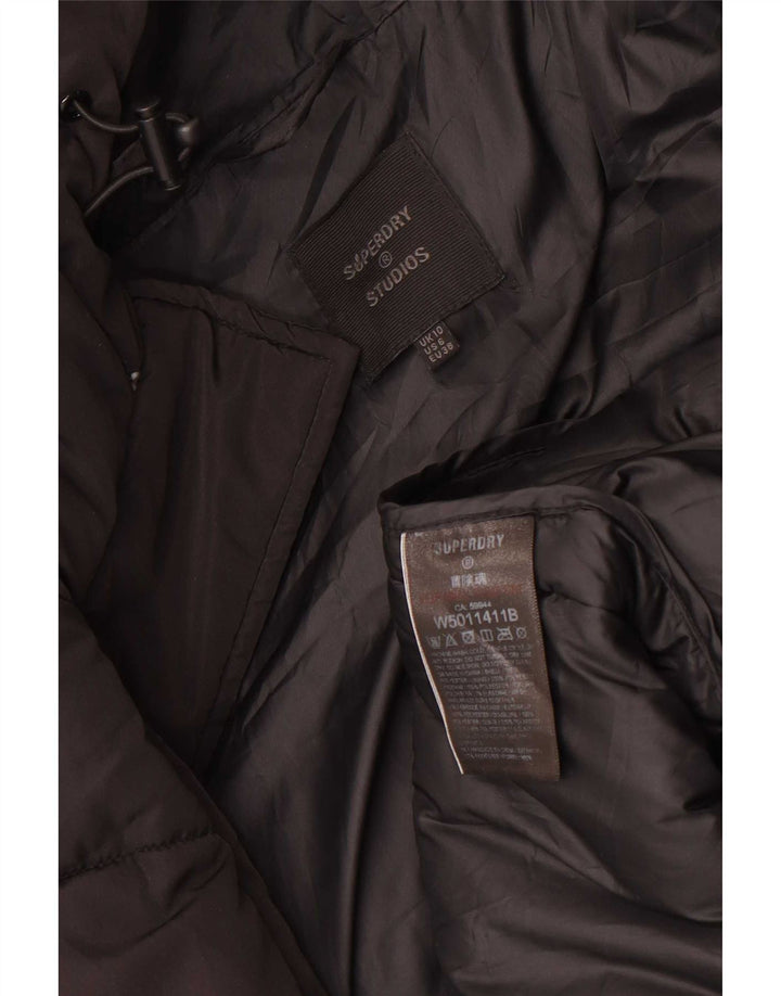 Superdry Abrigo acolchado extragrande con capucha para mujer, talla 40, poliéster negro pequeño