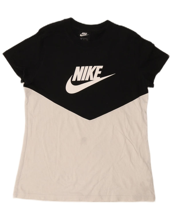 NIKE Camiseta gráfica para mujer UK 12 Medium White Colourblock Cotton