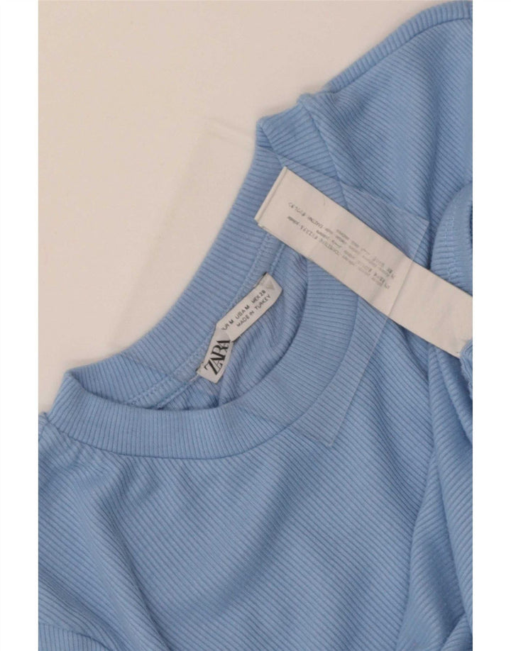 Zara Mujer Blusa Corta Top UK 42 Poliéster Azul Medio