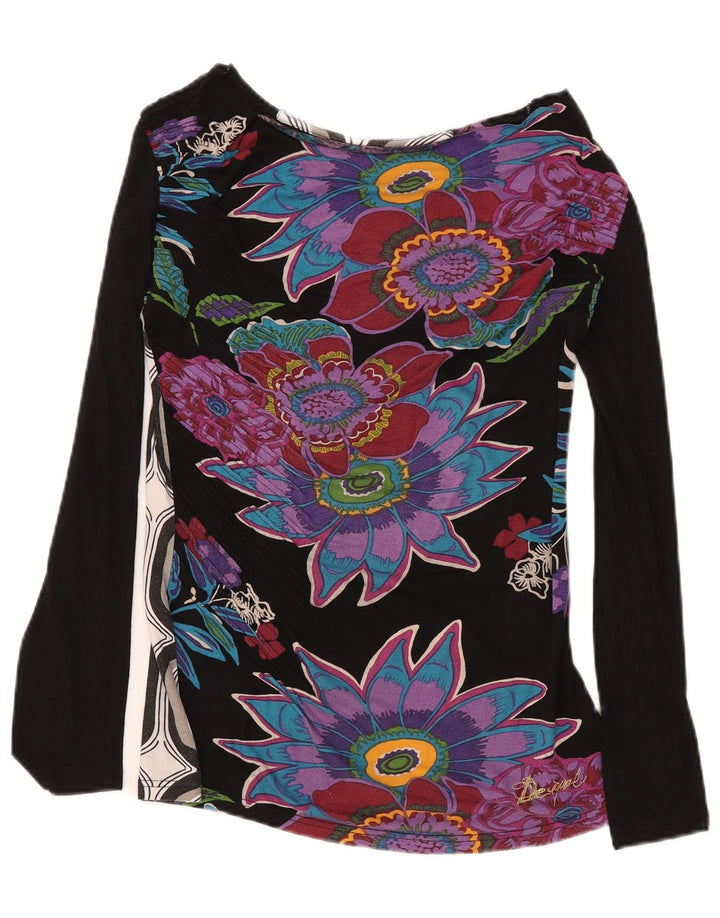 DESIGUAL Top gráfico para mujer de manga larga UK 42 Viscosa floral negra mediana