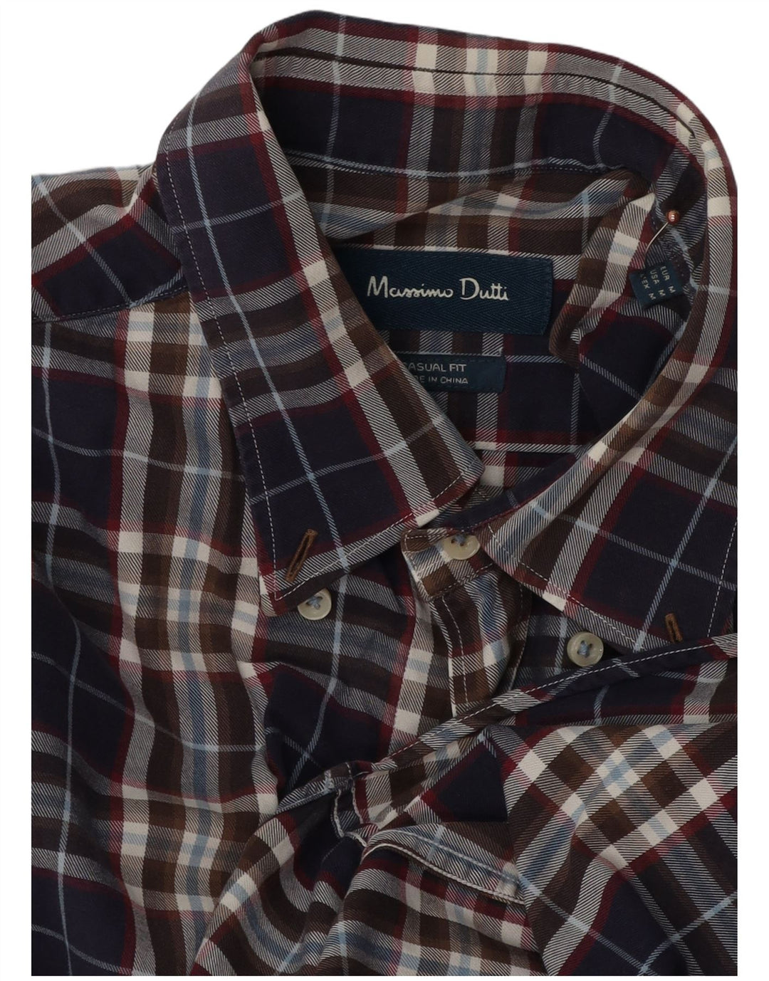 Camisa Massimo Dutti Hombre Casual Fit Cuadros Azul Marino Mediano