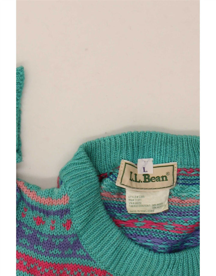 L.L.Bean Suéter tipo jersey con cuello redondo para hombre, talla grande, lana Fair Isle multicolor