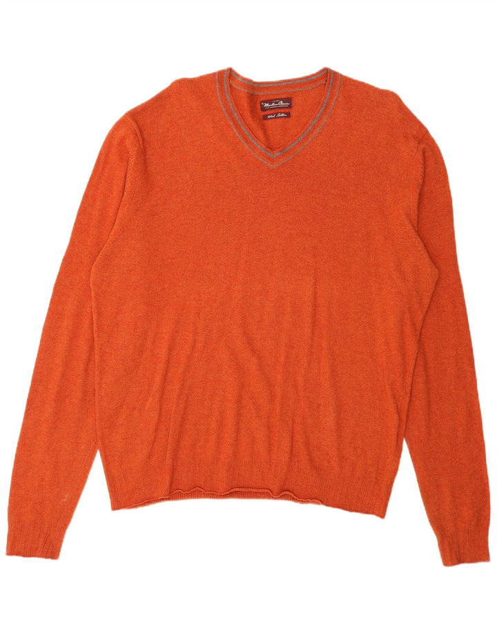 Marlboro Classics - Jersey con cuello en V para hombre, lana naranja mediana