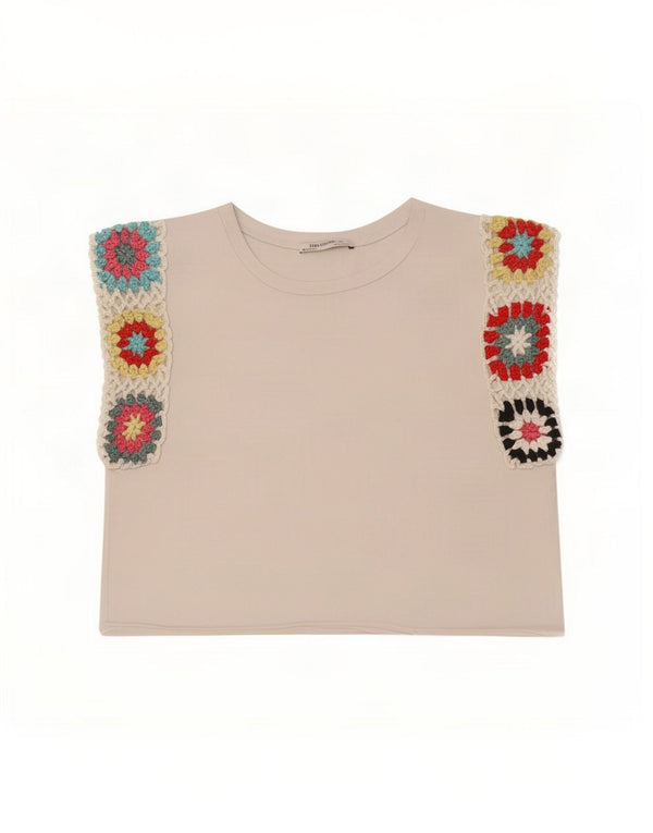 Zara Mujer Trafaluc Crop Chaleco Top UK 10 Small Blanco Floral