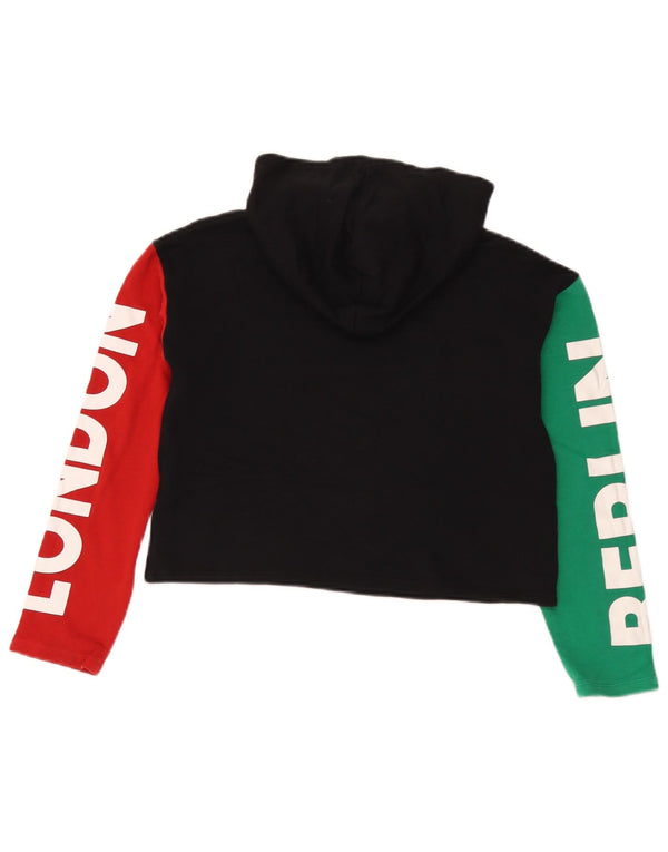 Benetton Jersey con capucha y gráfico corto para niña 10-11 años XL Bloque de color negro