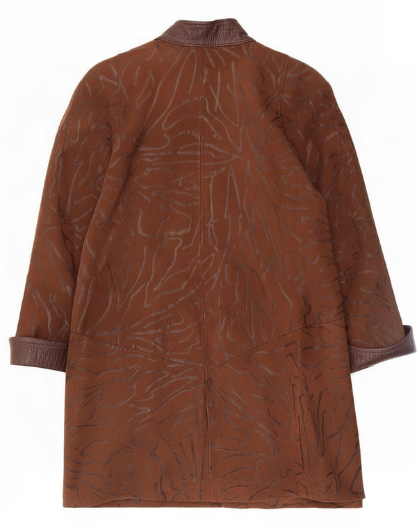 Vintage mujer cuero abrigo Reino Unido 18 XL marrón animal print