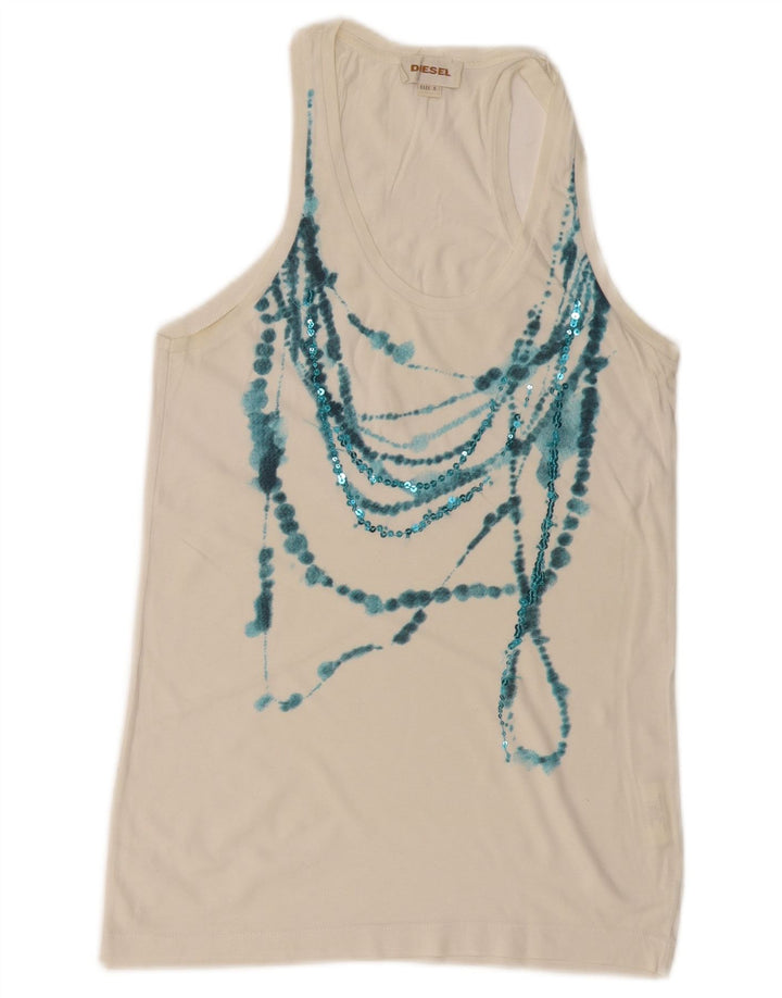 Diesel Mujer Chaleco Top UK 10 Pequeño Algodón Blanco