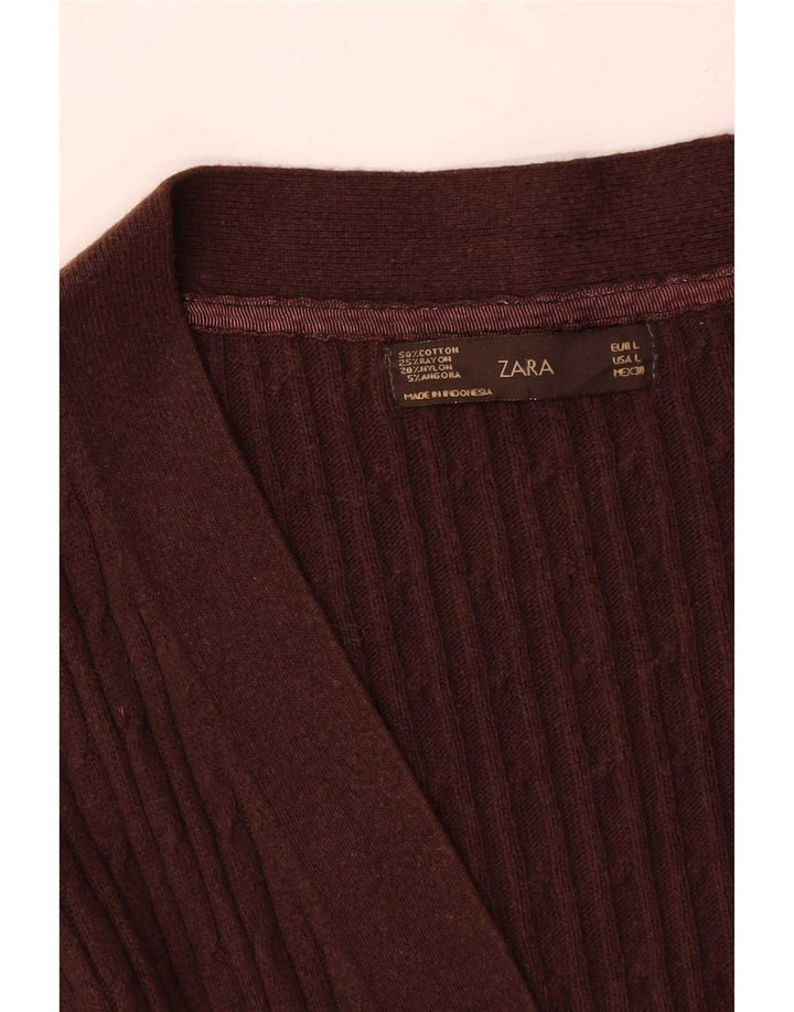 Zara Mujer Cárdigan Suéter UK 46 Grande Marrón