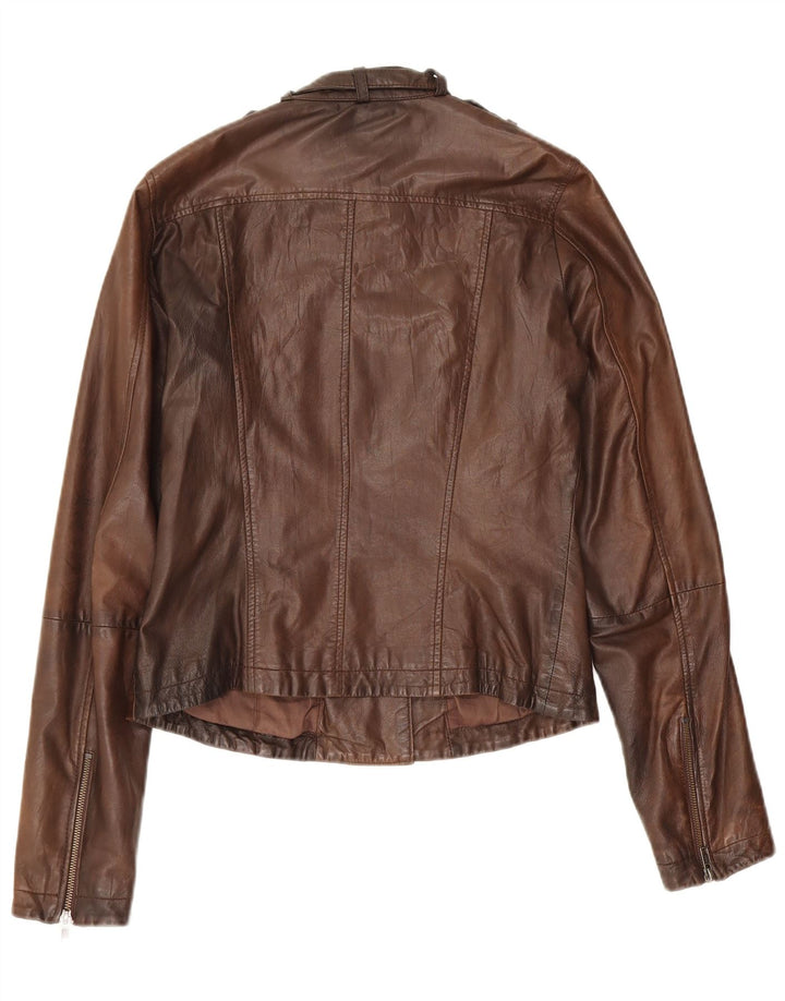 Fornarina Chaqueta de cuero militar para mujer UK 44 Grande Marrón
