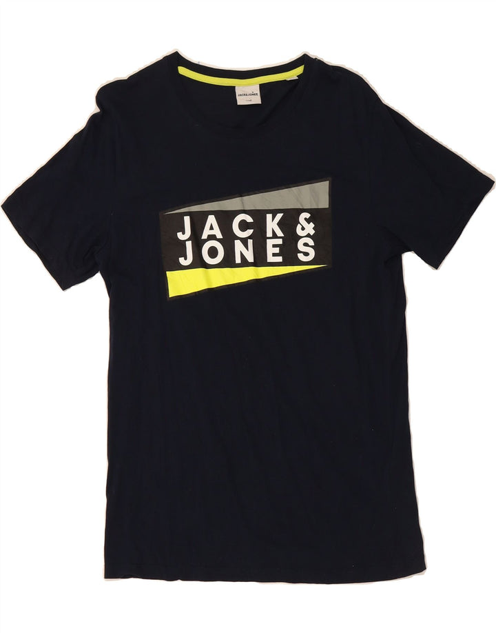 JACK & JONES Mens Graphic T-Shirt Top Medium Navy Blue Cotton Vintage Jack & Jones and Second-Hand Jack & Jones from Messina Hembry 